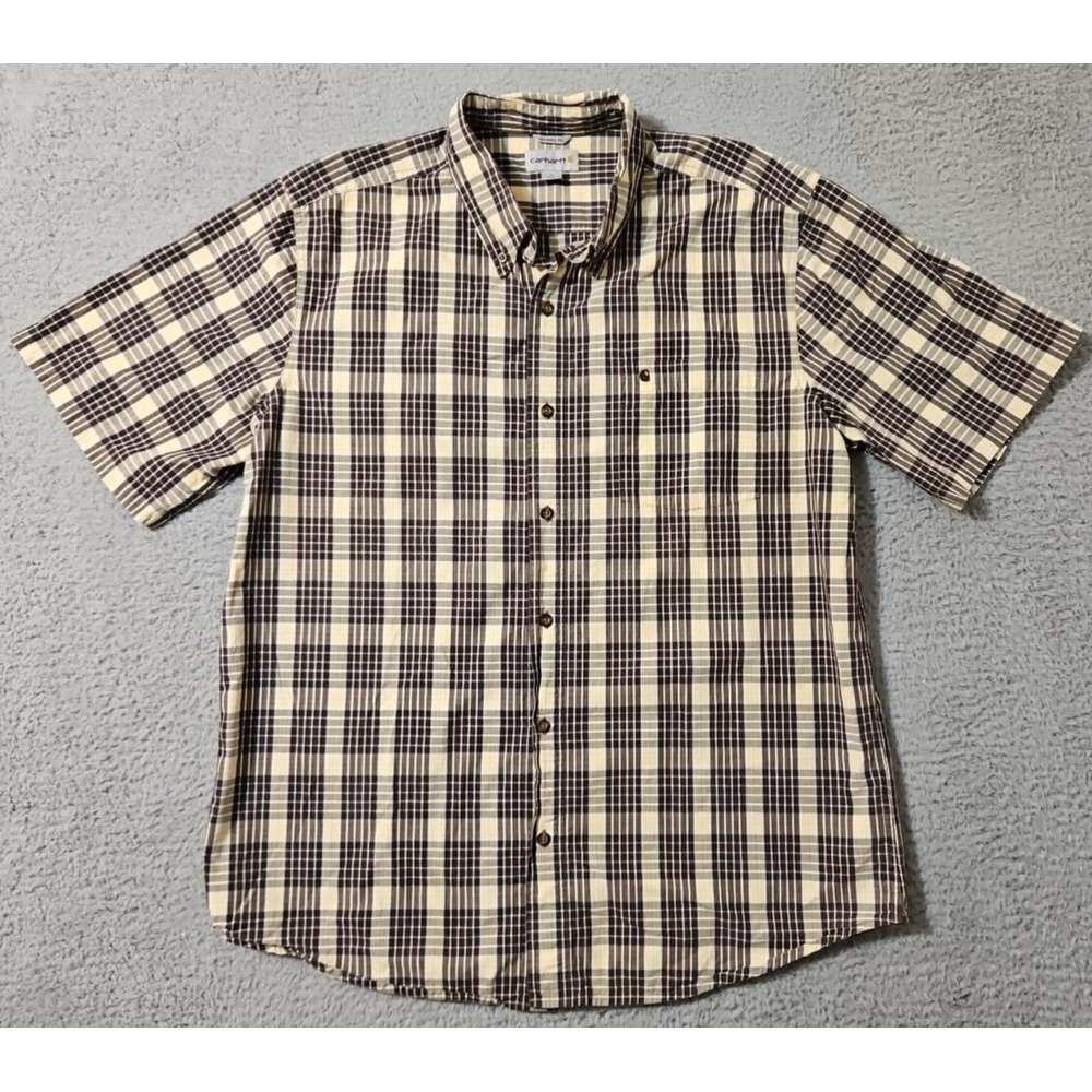 Carhartt Dekalb Logo Men S/S Shirt Pocket Relaxed Yellow Brown Size XL 100386
